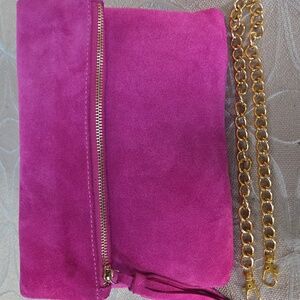 Pink Suede Clutch With Tassel!